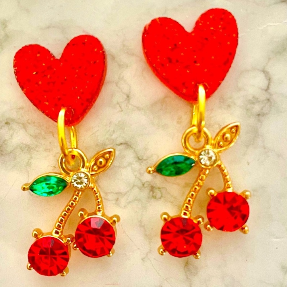 Red Heart Cherry Earrings